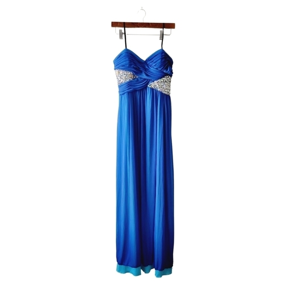 City‎ Triangles blue color formal prom dress with rhynestones size 13 - Picture 1 of 8